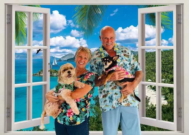 Alt view image 2 of 7 - Summer Beach Window Backdrop Hawaiian Ocean Tropical Island Blue Sky Clouds Scenic Photography Background Luau Party Banner Living Room Bedroom Photo Booth Props (10x8FT)
