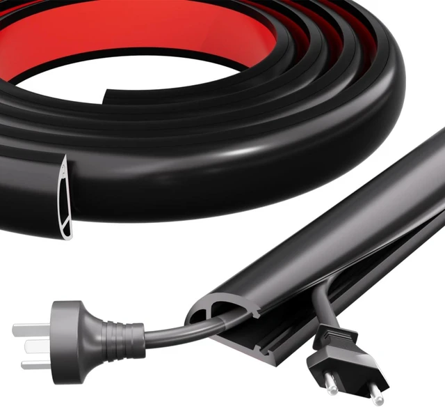 Main image of 6FT Side-Open Extension Cord Covers for Wires on Floor,Silicone Power Cable Protector Cord Hider Management Strip,Hide Electric Wire on Carpet,Chord Runner Protective Safety,Black