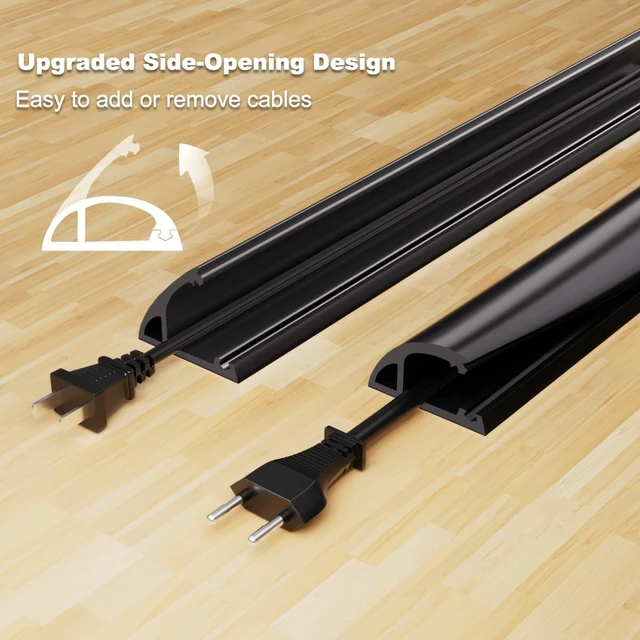 Alt view image 3 of 7 - 6FT Side-Open Extension Cord Covers for Wires on Floor,Silicone Power Cable Protector Cord Hider Management Strip,Hide Electric Wire on Carpet,Chord Runner Protective Safety,Black