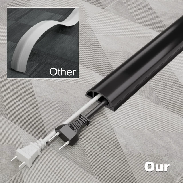 Alt view image 5 of 7 - 6FT Side-Open Extension Cord Covers for Wires on Floor,Silicone Power Cable Protector Cord Hider Management Strip,Hide Electric Wire on Carpet,Chord Runner Protective Safety,Black
