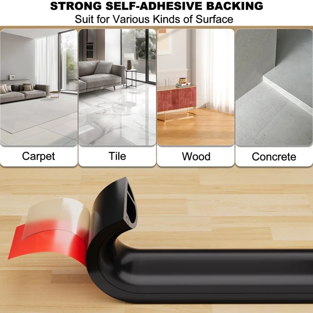 Alt view image 6 of 7 - 6FT Side-Open Extension Cord Covers for Wires on Floor,Silicone Power Cable Protector Cord Hider Management Strip,Hide Electric Wire on Carpet,Chord Runner Protective Safety,Black