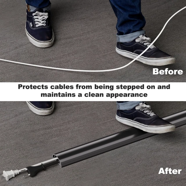 Alt view image 7 of 7 - 6FT Side-Open Extension Cord Covers for Wires on Floor,Silicone Power Cable Protector Cord Hider Management Strip,Hide Electric Wire on Carpet,Chord Runner Protective Safety,Black