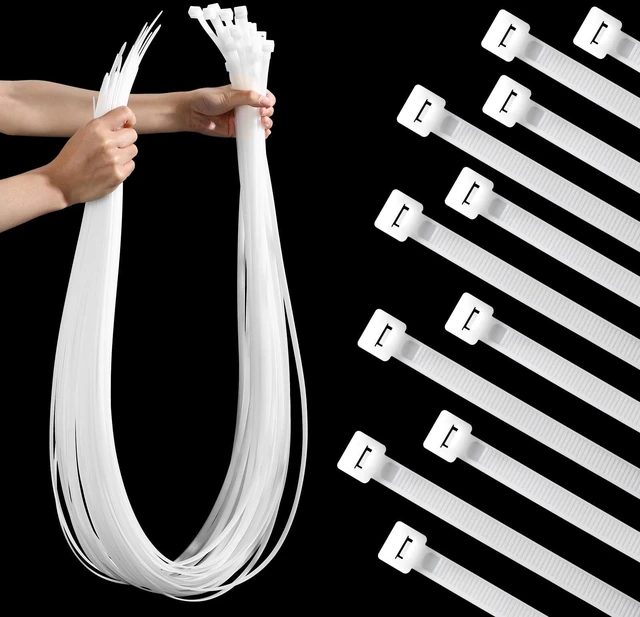 Main image of 48 Pcs 60 Inch Large Zip Ties Heavy Duty Outdoor Extra Large Zip Ties Extra Long Cable Wire Plastic Ties with 176 Pounds Tensile Strength Self Locking UV Resistant (White)