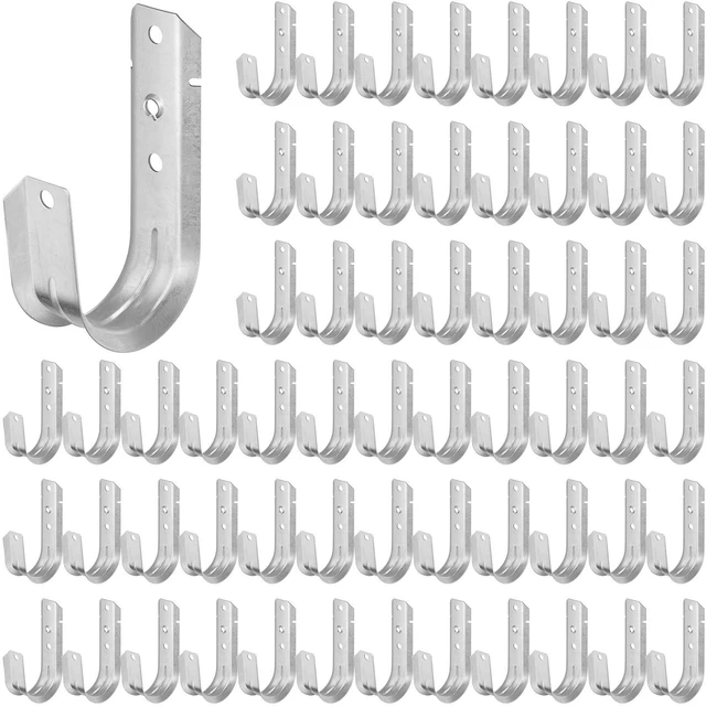 Main image of 60 Pcs 2 Inch Cable Support Galvanized Steel J Hooks for Hanging Heavy Duty Silver J Hook with Screw Holes, Wall Mount for Vertical Surfaces, Efficient Cable Organization Solution