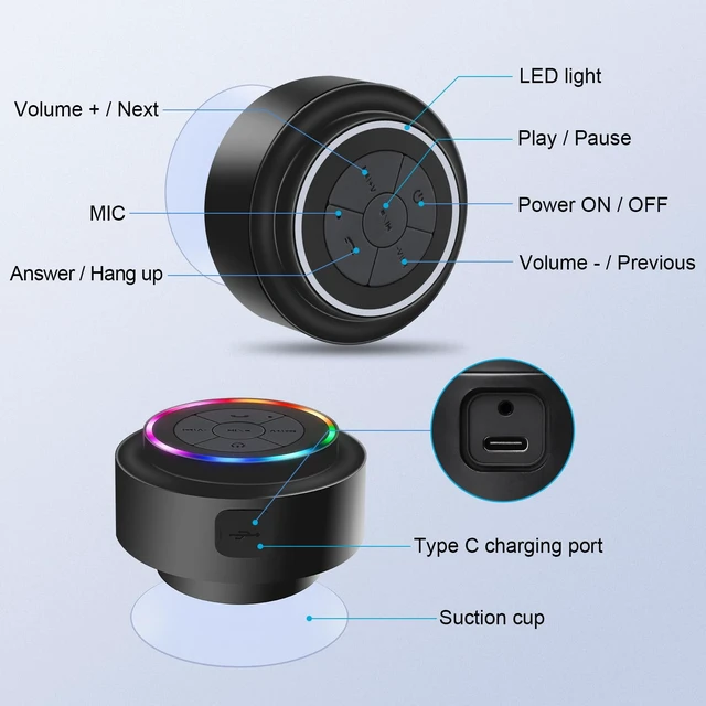 Alt view image 6 of 7 - Mini Bluetooth Shower Speaker with Suction Cup Wireless, IP67 Waterproof, Floating, Ideal Gifts for Men Women Kids