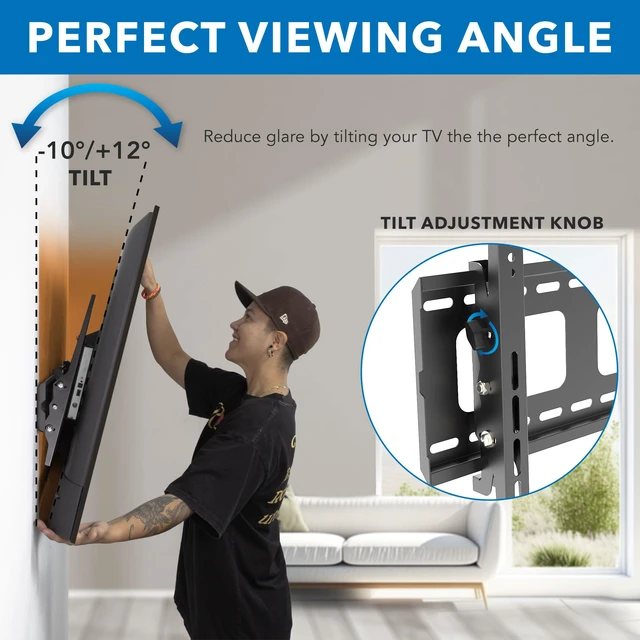 Alt view image 5 of 7 - Tilting TV Wall Mount, 37-80", 175 lbs Low-profile bracket with universal VESA 600x400mm, adjustable tilt reduces glare