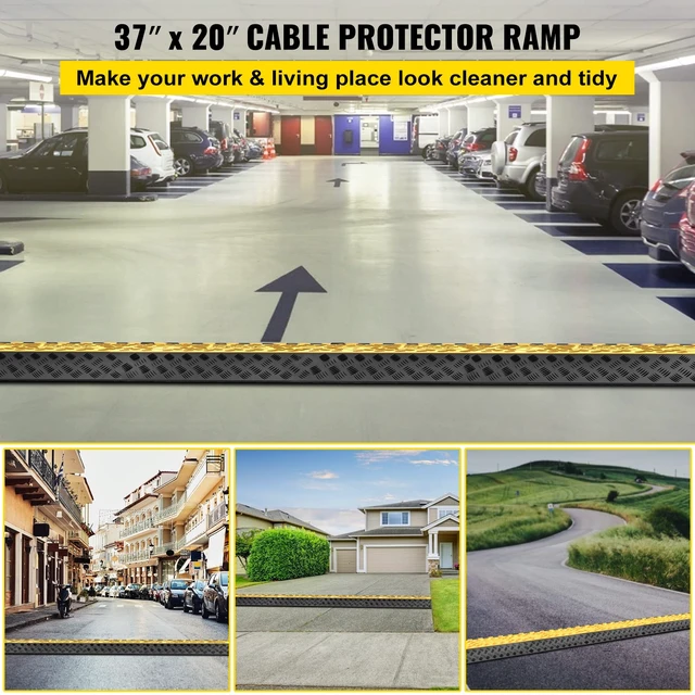 Alt view image 2 of 7 - 3-Channel Rubber Cable Protector Ramps Heavy Duty 44000Lbs Load Capacity Cable Wire Floor Cord Cover Ramp Speed Bump Driveway Hose Cable Ramp Protective Cover