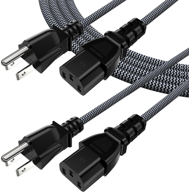 Main image of 20FT Computer Power Cord (2 Pack), 3 Prong Nylon Braided Replacement Power Cable, NEMA 5-15P to IEC13, 18AWG, 10A 110V-300V(MAX), AC Power Cord for TV, Monitor, Appliance, Desktop, Scanner, Printer