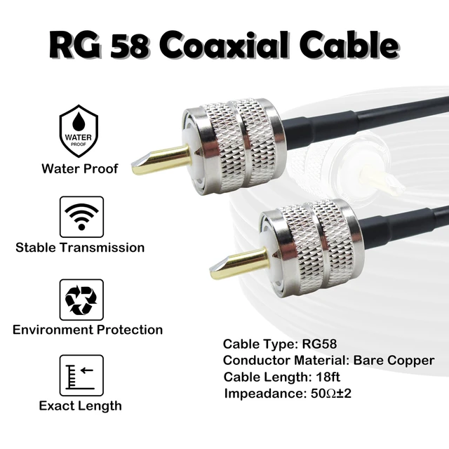Alt view image 2 of 7 - CB Coax Cable 18 Feet Solid Copper, UHF Male PL-259 to UHF Male PL-259 Low Loss, RG58 Coaxial Cable 50 Ohm Coax for CB Radio, Ham Radio, SWR Meter, Police Scanner, Antenna Tuner (18FT)
