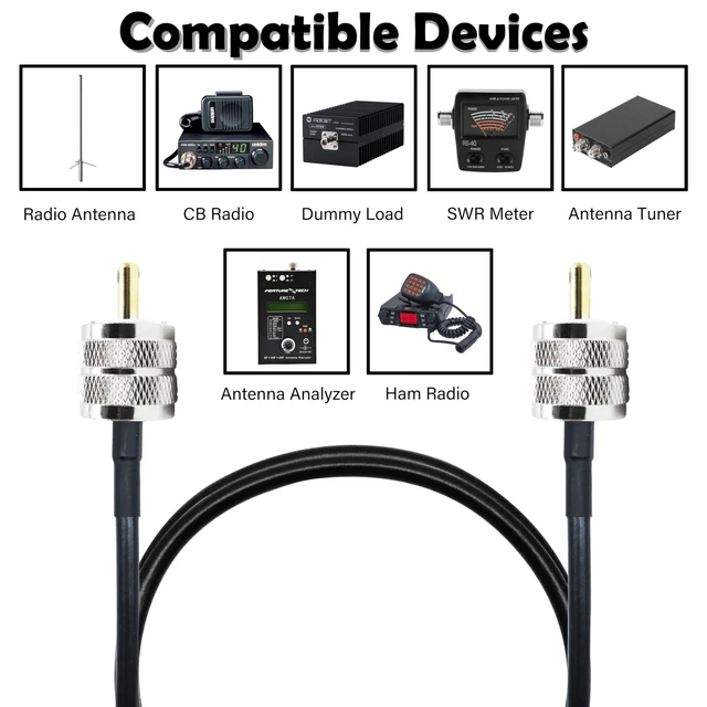 Alt view image 6 of 7 - CB Coax Cable 18 Feet Solid Copper, UHF Male PL-259 to UHF Male PL-259 Low Loss, RG58 Coaxial Cable 50 Ohm Coax for CB Radio, Ham Radio, SWR Meter, Police Scanner, Antenna Tuner (18FT)
