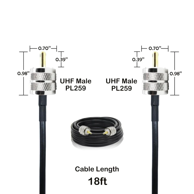Alt view image 4 of 7 - CB Coax Cable 18 Feet Solid Copper, UHF Male PL-259 to UHF Male PL-259 Low Loss, RG58 Coaxial Cable 50 Ohm Coax for CB Radio, Ham Radio, SWR Meter, Police Scanner, Antenna Tuner (18FT)