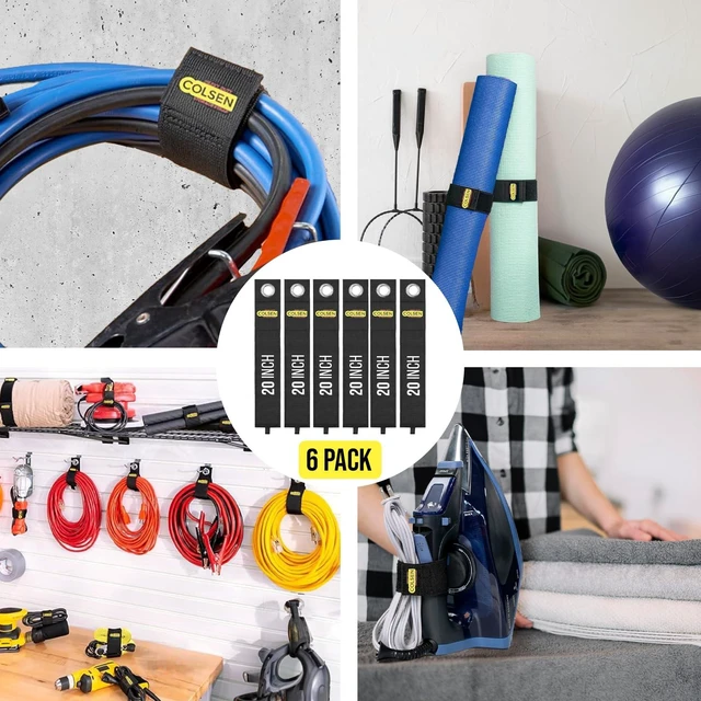 Alt view image 5 of 7 - 20 in Heavy-Duty Storage Straps for Cords & Hoses, 6 Pack Heavy-duty storage straps keep large cords, hoses and ropes neatly secured for garage, workshop, RV and outdoor use