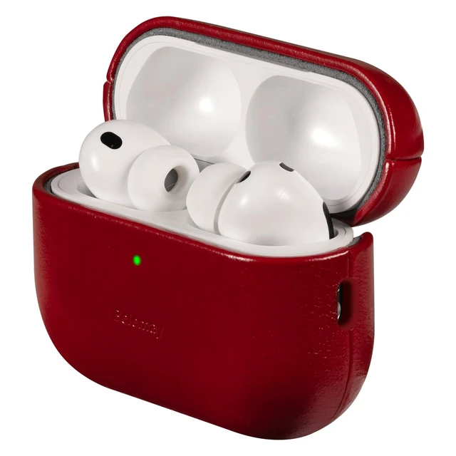 Alt view image 2 of 7 - Handcrafted Oil-Waxed Leather Case for AirPods Pro 3 Crimson Red Genuine Cowhide, Glossy Look, lively Character, Silky-Smooth Touch, Rich Patina, Compatible with MagSafe, Daily Carry Cover