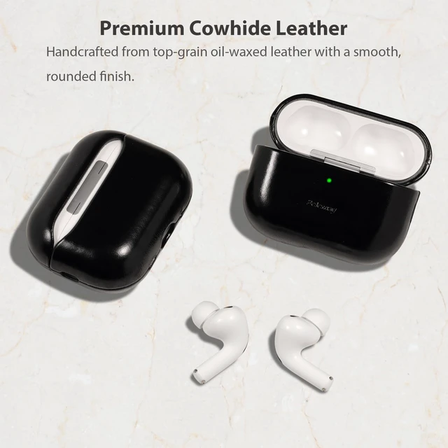 Alt view image 3 of 7 - Handcrafted Oil-Waxed Leather Case for AirPods Pro 3 Obsidian Black Genuine Cowhide, Glossy Look, lively Character, Silky-Smooth Touch, Rich Patina, Compatible with MagSafe, Daily Carry Cover