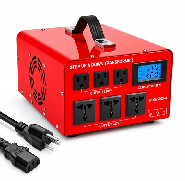 Main image of 5000W 110v to 220v Converter Step Up/Down Voltage Transformer 240v 120v Heavy Duty Power Conversion Toroidal Transformer 6 Output Sockets Hard Wired Circuit Breaker Protection LCD Display