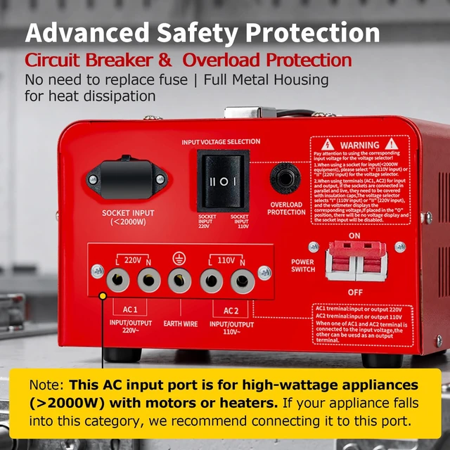 Alt view image 5 of 6 - 5000W 110v to 220v Converter Step Up/Down Voltage Transformer 240v 120v Heavy Duty Power Conversion Toroidal Transformer 6 Output Sockets Hard Wired Circuit Breaker Protection LCD Display
