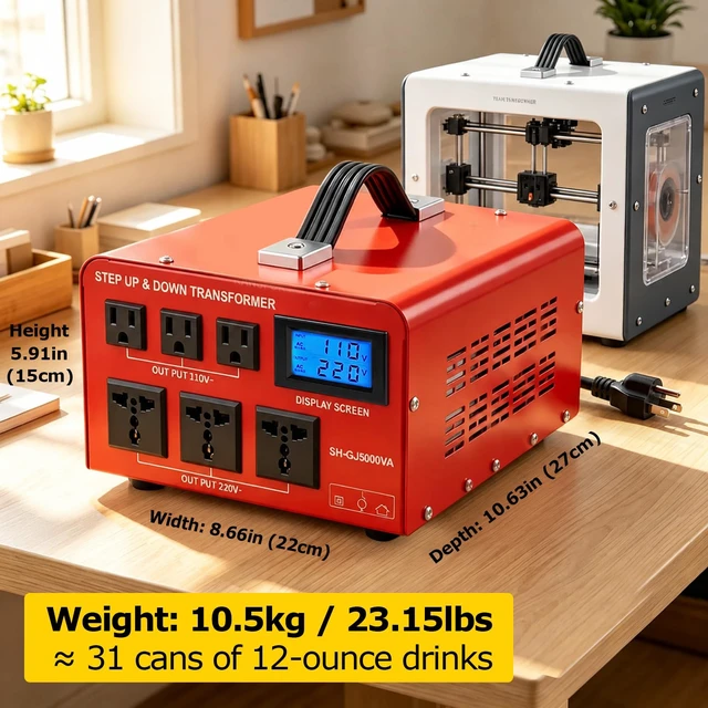 Alt view image 4 of 6 - 5000W 110v to 220v Converter Step Up/Down Voltage Transformer 240v 120v Heavy Duty Power Conversion Toroidal Transformer 6 Output Sockets Hard Wired Circuit Breaker Protection LCD Display