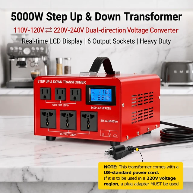 Alt view image 6 of 6 - 5000W 110v to 220v Converter Step Up/Down Voltage Transformer 240v 120v Heavy Duty Power Conversion Toroidal Transformer 6 Output Sockets Hard Wired Circuit Breaker Protection LCD Display