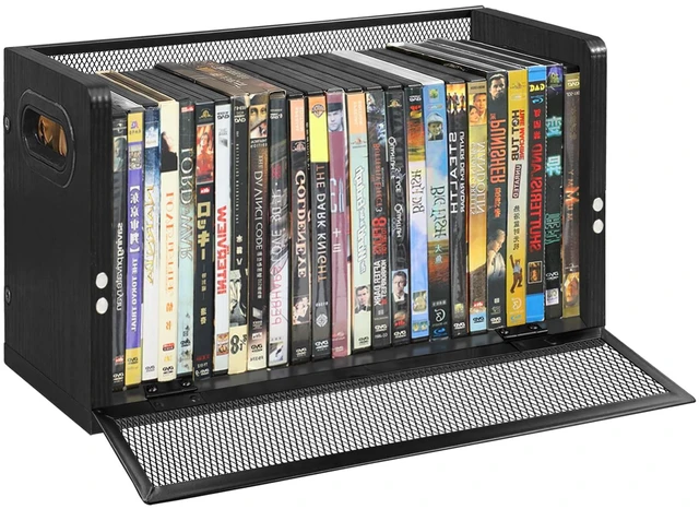 Main image of DVD Storage Rack, Holds 28 DVD Cases or 32 Blu-ray Cases Desktop/Closet DVD/Blu-ray Rack, Space-saving, Holds Game Cases/Papers/Cards, Sturdy Metal, Compact