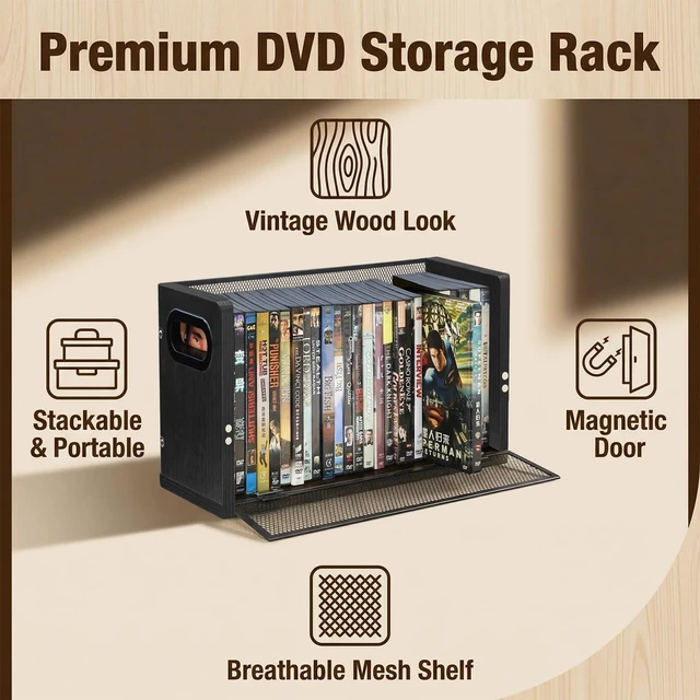 Alt view image 3 of 7 - DVD Storage Rack, Holds 28 DVD Cases or 32 Blu-ray Cases Desktop/Closet DVD/Blu-ray Rack, Space-saving, Holds Game Cases/Papers/Cards, Sturdy Metal, Compact
