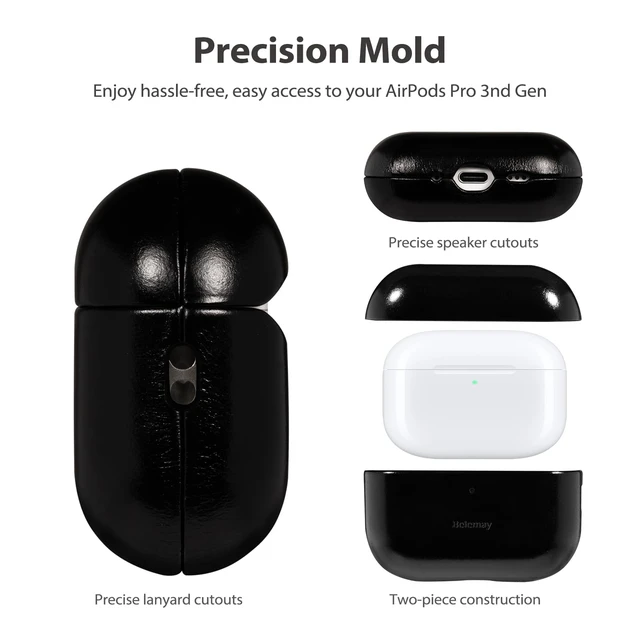 Alt view image 7 of 7 - Handcrafted Oil-Waxed Leather Case for AirPods Pro 3 Obsidian Black Genuine Cowhide, Glossy Look, lively Character, Silky-Smooth Touch, Rich Patina, Compatible with MagSafe, Daily Carry Cover