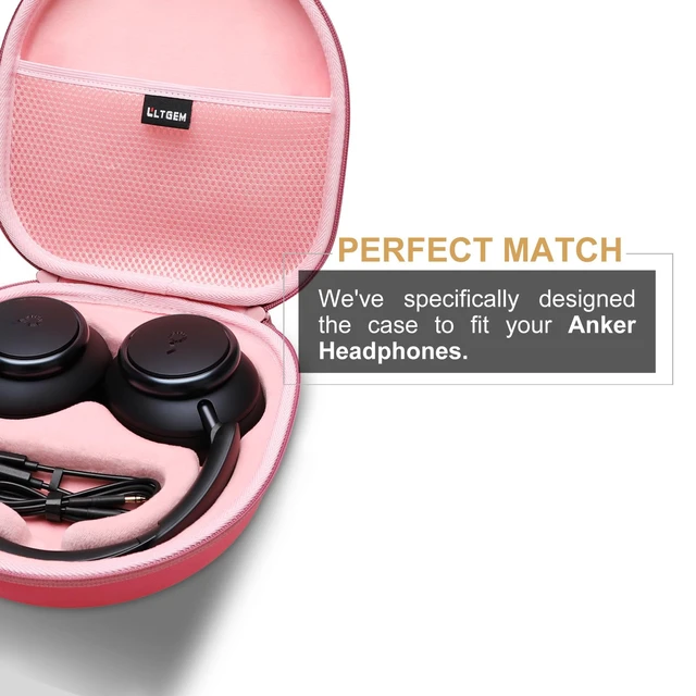Alt view image 3 of 7 - Hard Case for Anker Soundcore Q30/Q20i/Q45/Space One Pro Headphones, Pink Hard Eva Storage Protective Case for Anker Soundcore Q45/Q35/Q30/Q20/Q20i/Space One Pro Over-Ear Headphones, Case Only