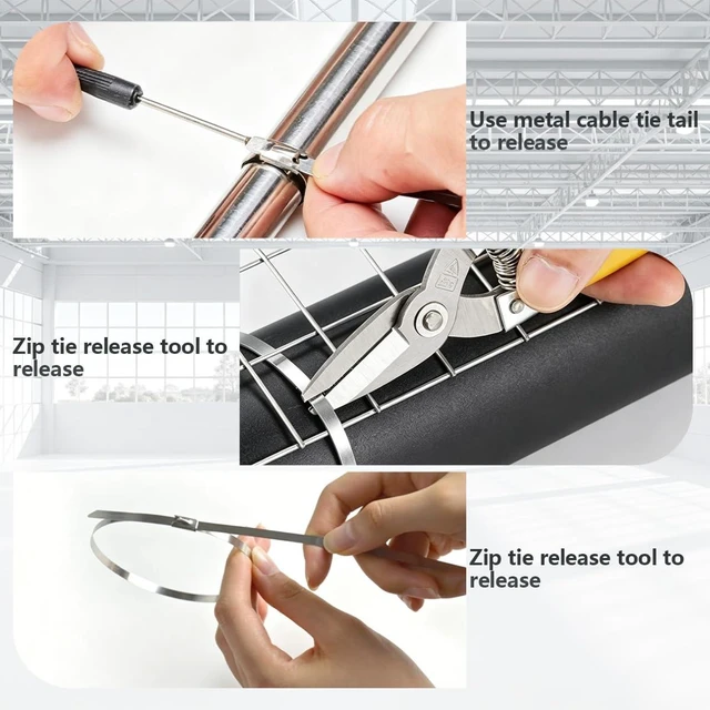 Alt view image 6 of 7 - Stainless Steel Cable Tie Gun Kit,Metal Zip Tie Tool with (100 Each of 6,8,12 Inch) Adjustable Fastening Cutting Tie Tool Sets,Adjustable Tension Fastening/Cutting Tool (200LBS) for Industrial/Fence