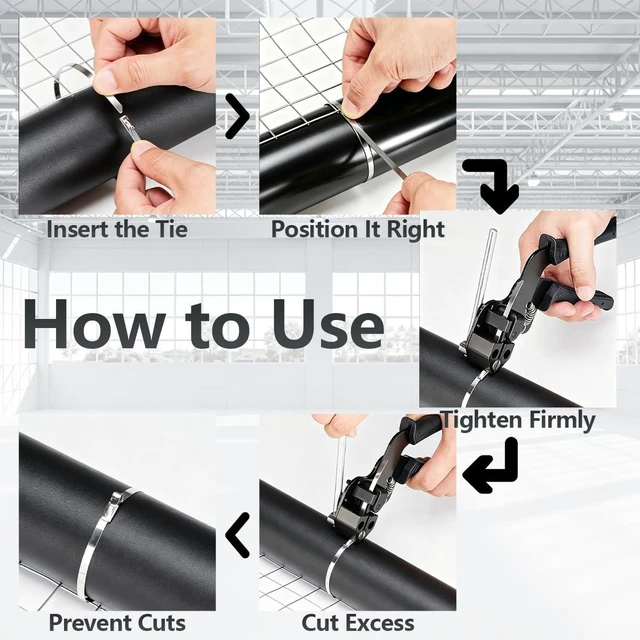 Alt view image 7 of 7 - Stainless Steel Cable Tie Gun Kit,Metal Zip Tie Tool with (100 Each of 6,8,12 Inch) Adjustable Fastening Cutting Tie Tool Sets,Adjustable Tension Fastening/Cutting Tool (200LBS) for Industrial/Fence
