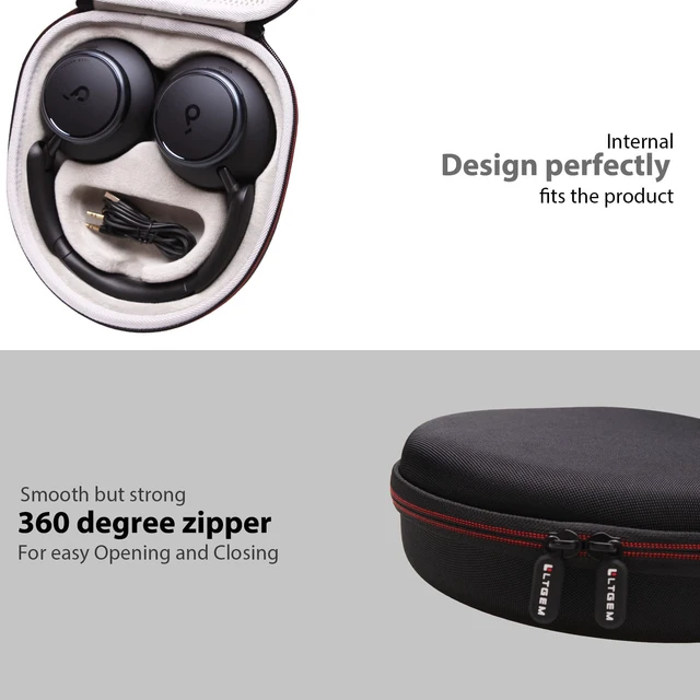 Alt view image 6 of 7 - Hard Case for Anker Q30/Q20i/Q45/Space One Pro Headphones, Black+Grey Hard Eva Storage Protective Case for Anker Soundcore Q45/Q35/Q30/Q20/Q20i/Space One Pro Over-Ear Headphone, Case Only