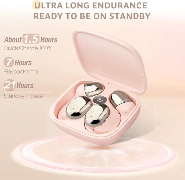 Alt view image 3 of 6 - Open-Ear Headphones, All-Day Comfort, 28H Battery with prolonged Wearing, IPX5 Waterproof, Compatible with Different Bluetooth Devices-Pink