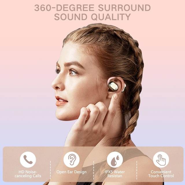 Alt view image 4 of 6 - Open-Ear Headphones, All-Day Comfort, 28H Battery with prolonged Wearing, IPX5 Waterproof, Compatible with Different Bluetooth Devices-Pink