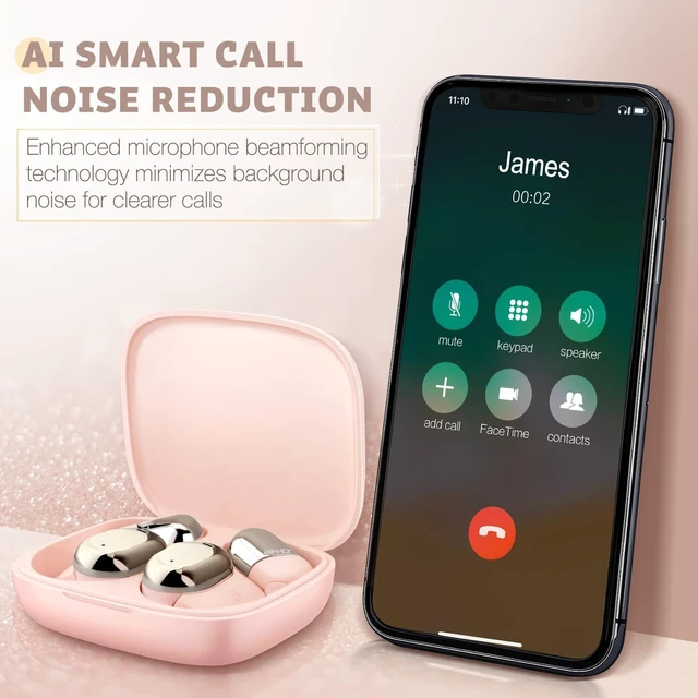 Alt view image 5 of 6 - Open-Ear Headphones, All-Day Comfort, 28H Battery with prolonged Wearing, IPX5 Waterproof, Compatible with Different Bluetooth Devices-Pink