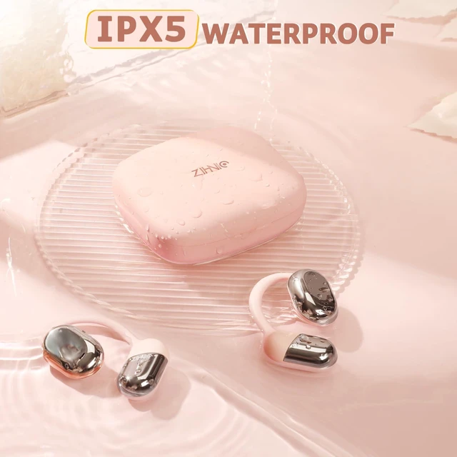 Alt view image 6 of 6 - Open-Ear Headphones, All-Day Comfort, 28H Battery with prolonged Wearing, IPX5 Waterproof, Compatible with Different Bluetooth Devices-Pink