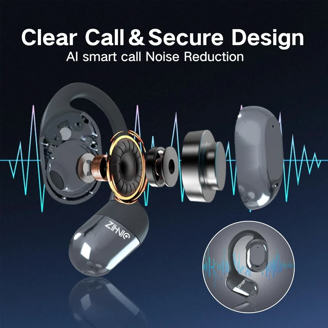 Alt view image 3 of 6 - Open-Ear earhooks, All-Day Comfort, 28H Battery with prolonged Wearing, IPX5 Waterproof, Compatible with Different Bluetooth Devices-Black