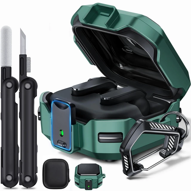 Main image of with Safety Lock for Galaxy Buds 4 & Buds 4 Pro Case, Protective Case for Galaxy Buds 4 Pro 2026, Shockproof Hard Shell Cover with Cleaning Kit & Carabiner for Men Women (Green)
