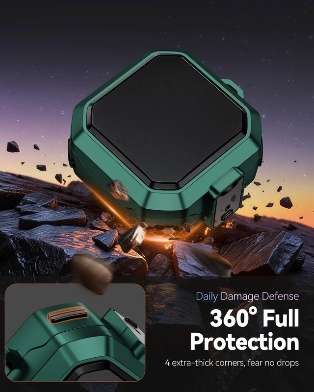 Alt view image 2 of 7 - with Safety Lock for Galaxy Buds 4 & Buds 4 Pro Case, Protective Case for Galaxy Buds 4 Pro 2026, Shockproof Hard Shell Cover with Cleaning Kit & Carabiner for Men Women (Green)
