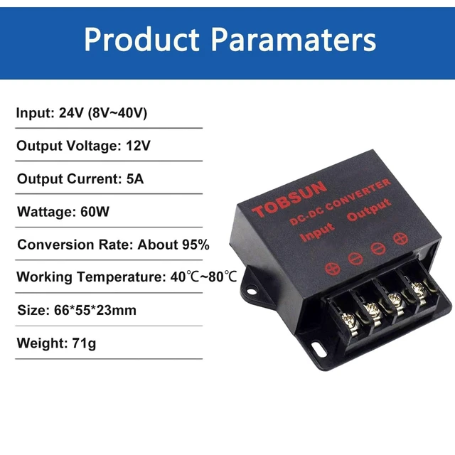 Alt view image 4 of 7 - DC-DC Step Down Buck Converter Voltage Regulator Power Supply Transformer 24V to 12V 5A 60W, Waterproof Potting, Over 90% Efficiency, Automotive & LED Display Use