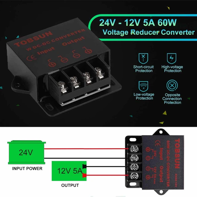 Alt view image 5 of 7 - DC-DC Step Down Buck Converter Voltage Regulator Power Supply Transformer 24V to 12V 5A 60W, Waterproof Potting, Over 90% Efficiency, Automotive & LED Display Use