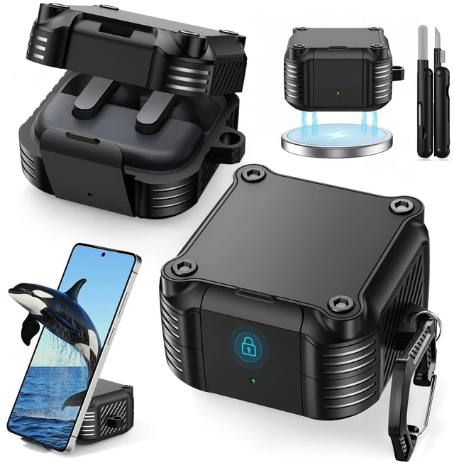 Main image of for Samsung Galaxy Buds 4 Pro Case/Galaxy Buds 4 Case (2026) with Lock Rugged Case Cover with Phone Stand & Cleaning Kit & Carabiner, Compatible with MagSafe, Black