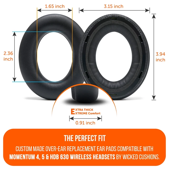 Alt view image 5 of 7 - PadZ Momentum 4 & 5 - Earpads for Sennheiser Momentum 4 & 5 Made by Wicked Cushions Enhanced Comfort & Sound Isolation Black