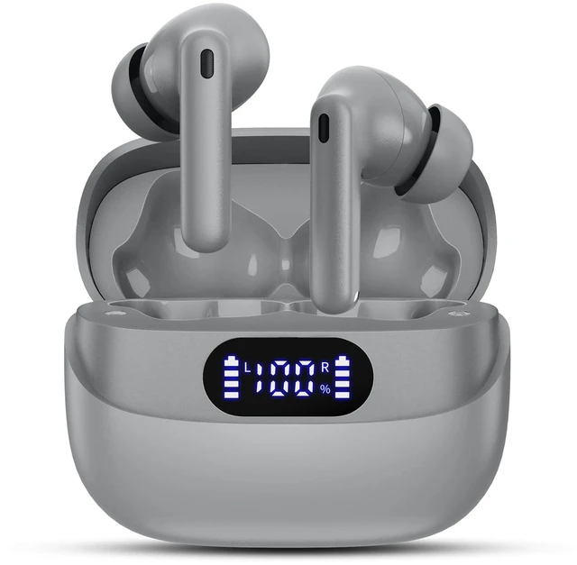 Main image of Wireless Earbuds, 42H Playtime Bluetooth 5.3 Headphones, HiFi Stereo Call Noise Cancelling Earbuds, IPX7 Waterproof Stereo in-Ear Earphones with LED Display for iOS Android (Gray)