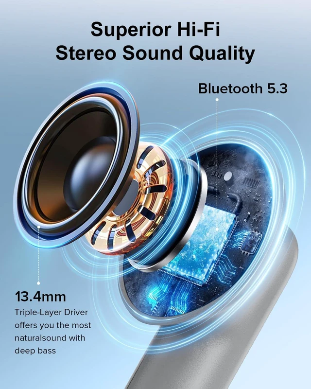 Alt view image 6 of 7 - Wireless Earbuds, 42H Playtime Bluetooth 5.3 Headphones, HiFi Stereo Call Noise Cancelling Earbuds, IPX7 Waterproof Stereo in-Ear Earphones with LED Display for iOS Android (Gray)