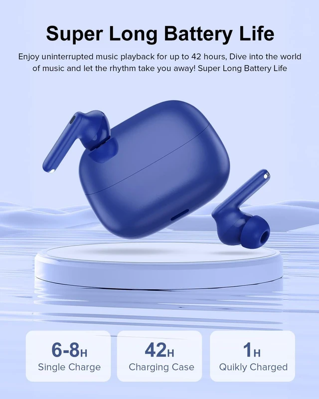 Alt view image 3 of 7 - Wireless Earbuds, 42H Playtime Bluetooth 5.3 Headphones, HiFi Stereo Call Noise Cancelling Earbuds, IPX7 Waterproof Stereo in-Ear Earphones with LED Display for iOS Android (Ocean Blue)