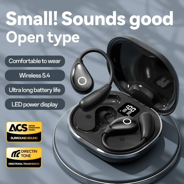 Alt view image 2 of 7 - Open Ear Wireless Bluetooth Headphones, Pain-Free Air Conduction Ear Buds with LED Digital Display Charging Case, Sweat Resistant for Running, Safe Driving, and Extended Daily Use