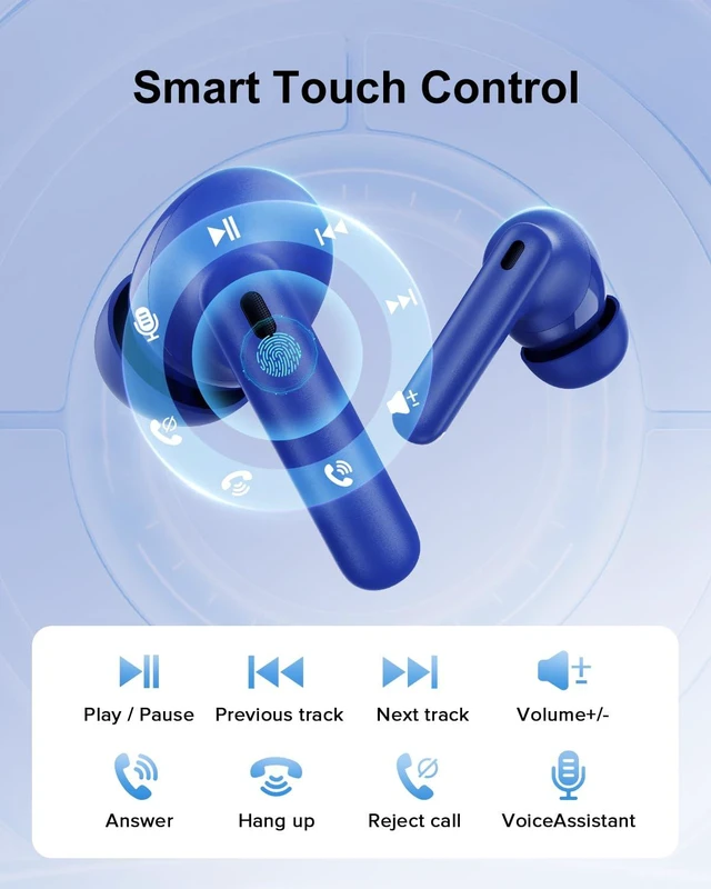 Alt view image 7 of 7 - Wireless Earbuds, 42H Playtime Bluetooth 5.3 Headphones, HiFi Stereo Call Noise Cancelling Earbuds, IPX7 Waterproof Stereo in-Ear Earphones with LED Display for iOS Android (Ocean Blue)