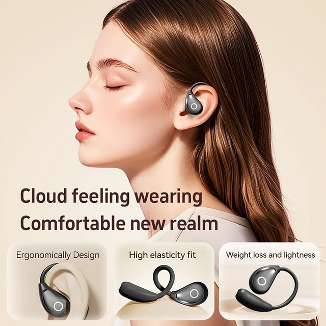 Alt view image 4 of 7 - Open Ear Wireless Bluetooth Headphones, Pain-Free Air Conduction Ear Buds with LED Digital Display Charging Case, Sweat Resistant for Running, Safe Driving, and Extended Daily Use