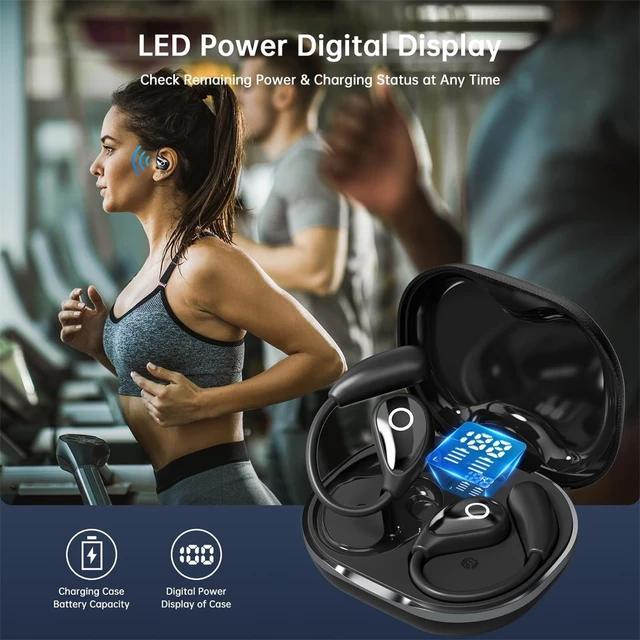 Alt view image 7 of 7 - Open Ear Wireless Bluetooth Headphones, Pain-Free Air Conduction Ear Buds with LED Digital Display Charging Case, Sweat Resistant for Running, Safe Driving, and Extended Daily Use