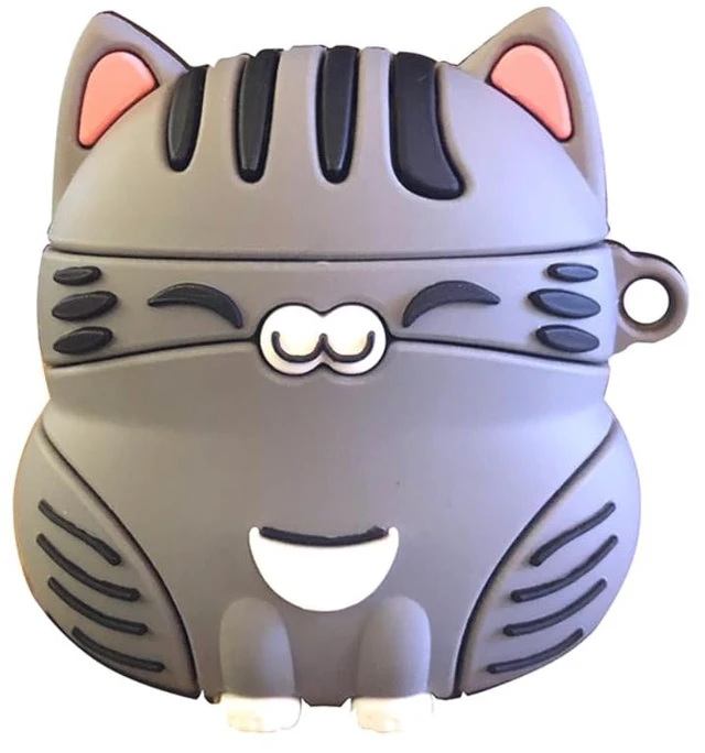 Main image of Earphone Case for AirPods Pro 3, Cute Sitting Smiling Happy Lucky Cat Case Soft TPU Silicone Case, Lovely Yellow Grey Kitty AirPods Pro 3 Cover Protective Skin Protector -Grey