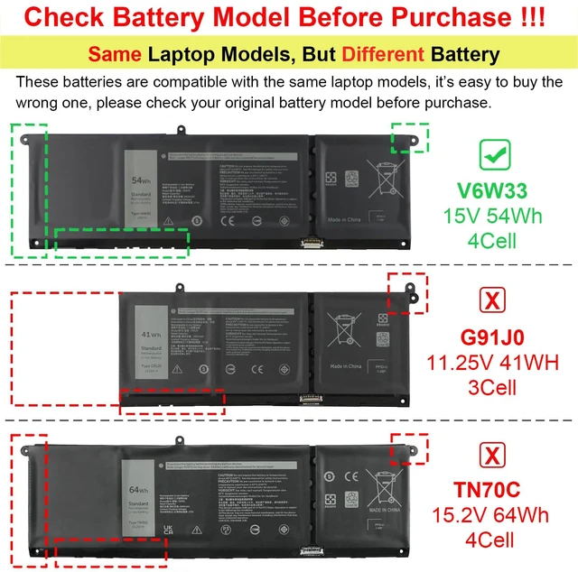 Alt view image 2 of 7 - 54Wh V6W33 Laptop Battery for Dell Inspiron 15 3520 3511 3510 3530 5510 for Inspiron 5410 3515 3535 5310 5418 5518 5515 5625 5630 5635 5320 5330 5445 5425 5430 5415 Latitude 3520 3320 3430 XDY9K