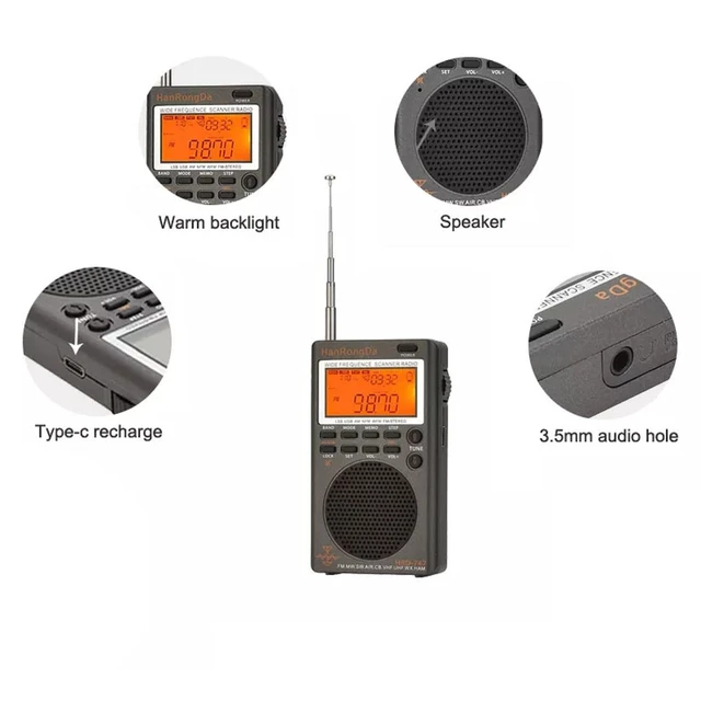 Alt view image 7 of 7 - HRD-747 SSB Shortwave Radio FM MW SW CB AIR VHF UHF UBD WX Wide Frequence Receiver with NOAA Alert and Sleep Timer, FM Stereo Rechargeable Digital Radios with Clock and 9.7ft Wire Antenna